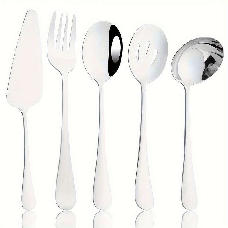 5pcs Colorful Stainless Steel Utensil Set Soup Spoon Ladle Salad Fork Cake Server Kitchen
