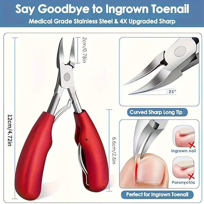 1pc Modern Stainless Steel Eagle Beak Precision Toenail Clippers with Red Silicone Grip Odor-