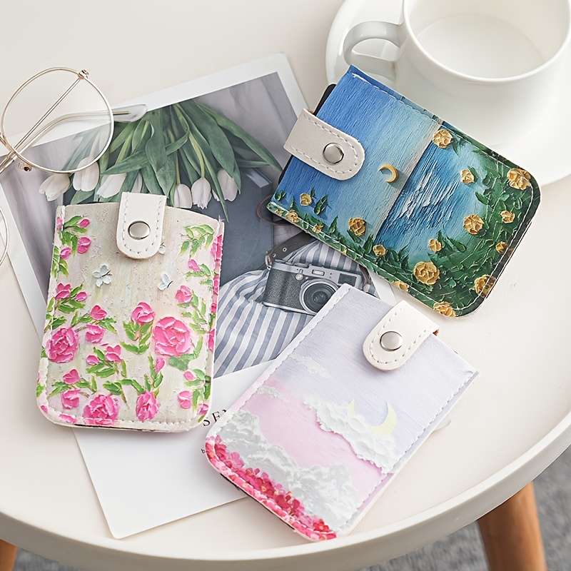 1pc Fashion Style Pull Out Card Bag Multi Card Slot Portable Small with Snap Closure and Polyes