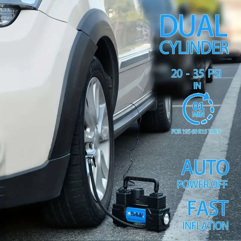 1pc 12V Portable Tire Inflator 150PSI Air Compressor with Digital Pressure Gauge Magnetic Material C