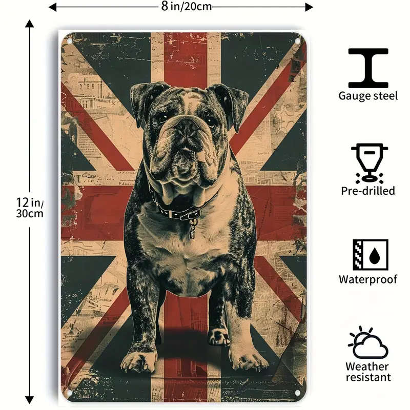 1pc British Bulldog Union Jack Metal Wall Art Vintage Style Tin Sign Weather-Resistant Indoor Outdoo