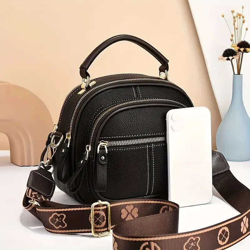 Faux Leather Shoulder Bag for Women with Zipper Closure Hand Washable Polyester Lined Crossbody Hand