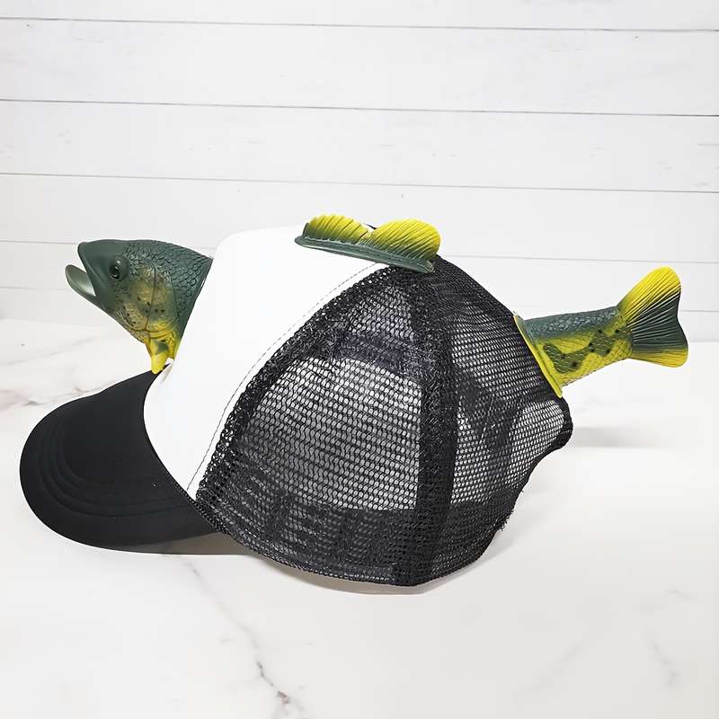 1pc Funky 3D Trout Fish Decor Baseball Cap Lightweight Polyester Sun Hat with Mesh Back PVC Coat