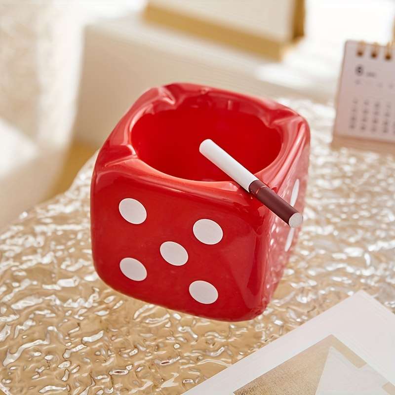 1pc Premium Ceramic Dice Ashtray for Living Room Coffee Table Rectangular Decorative Art Home Deco