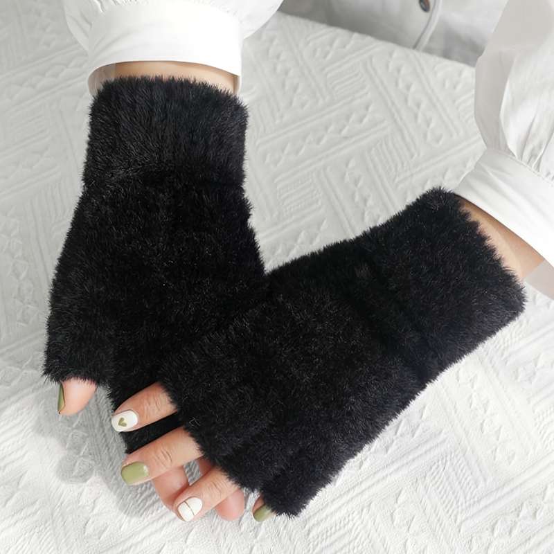 1 Pair Black White One Size Warm Gloves