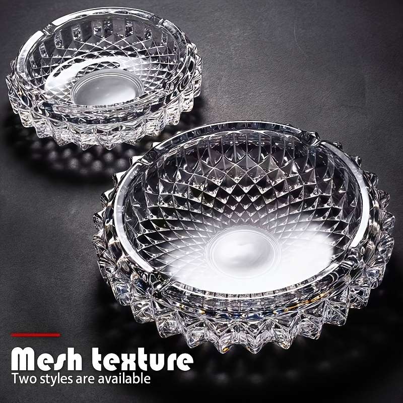 1pc Elegant Mesh Texture Crystal Ashtray Heavy-Duty Glass Cigarette Holder with Intricate Geometr