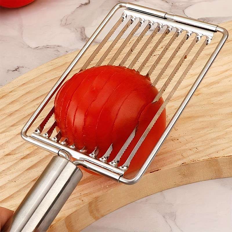 1pc Stainless Steel Manual Fruit Slicer Tomato and Egg Cutter Kitchen Gadget with Handle