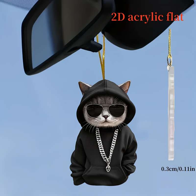 1pc 2D Flat  A Cute  Cartoon Black Cat Acrylic Pendant Perfect As a Gift Suitable for Rearview