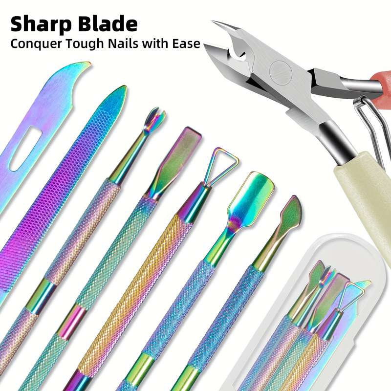 6pcs Professional Nail Care Set Stainless Steel Cuticle Scissors Slanted Clippers Dead Ligh