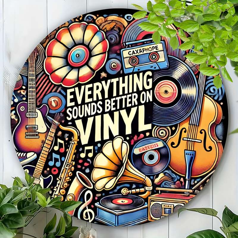 1pc  Vinyl Record Art Metal Sign 2D Music Festival Theme Round Decorative Plaque Easy to Hang