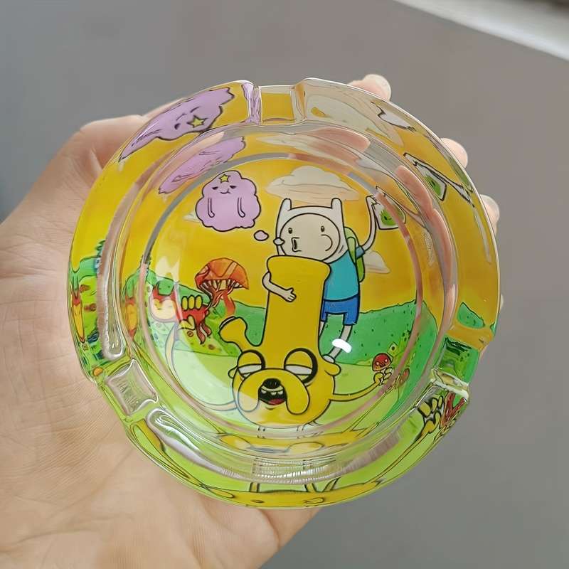 1pc Cartoon-Themed Round Glass Ashtray for Smokers Decorative Cigarette Cigar Holder C Transpare