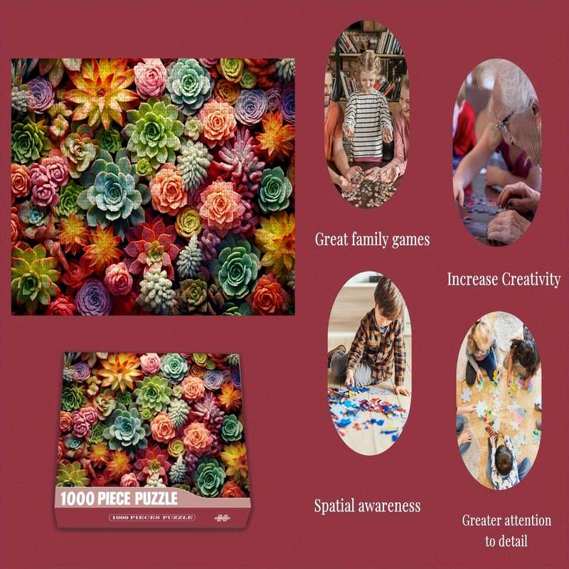 1000pcs Succulent Plants Jigsaw Puzzle for Adults Vibrant Colorful Family Puzzle T