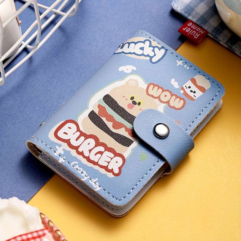 1pc Women'S Credit Card Holder Casual Style Synthetic Faux Leather Card Case with Snap Closure La