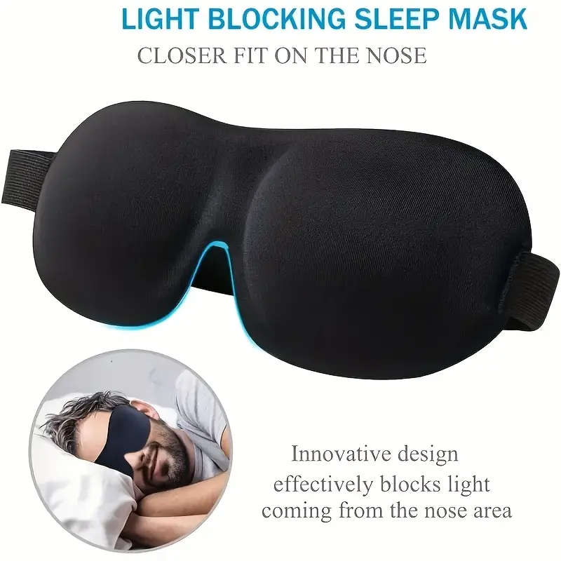 1pc Ultra-Comfort Contoured Sleep Mask 100% Light Blocking Ultra-Soft Skin-Friendly Adjustable Strap