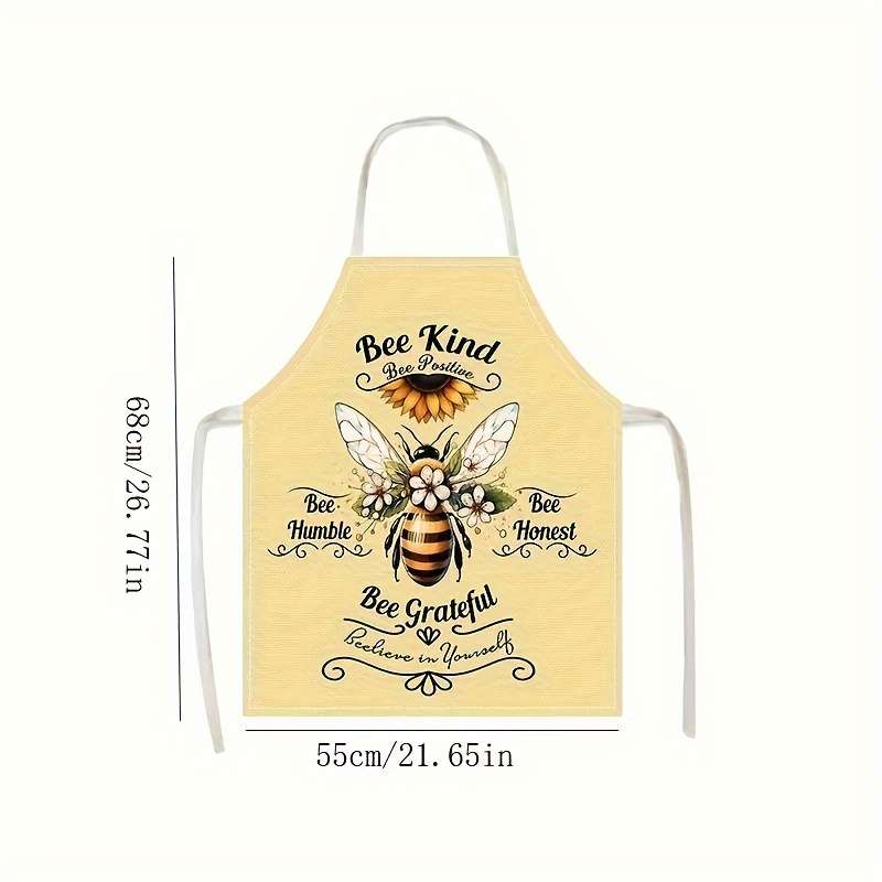 Set of 1 Bee-Themed Linen Apron Sleeveless Cooking Apron with Positive Affirmations Print Wov