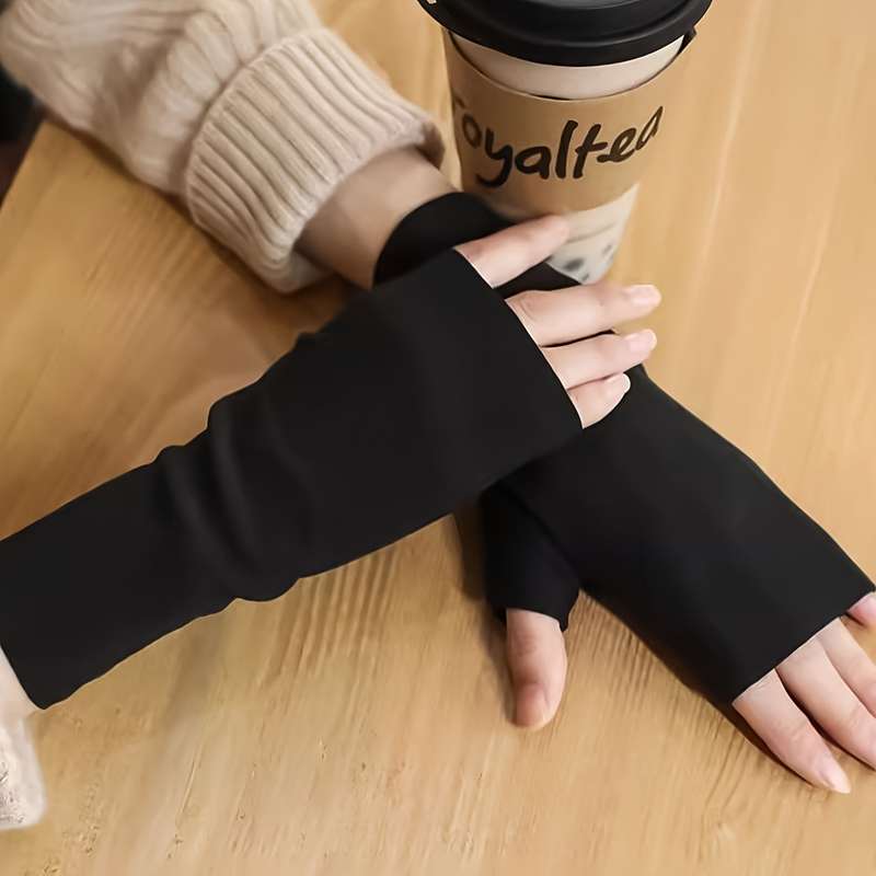 1 Pair Black One Size Warm Gloves