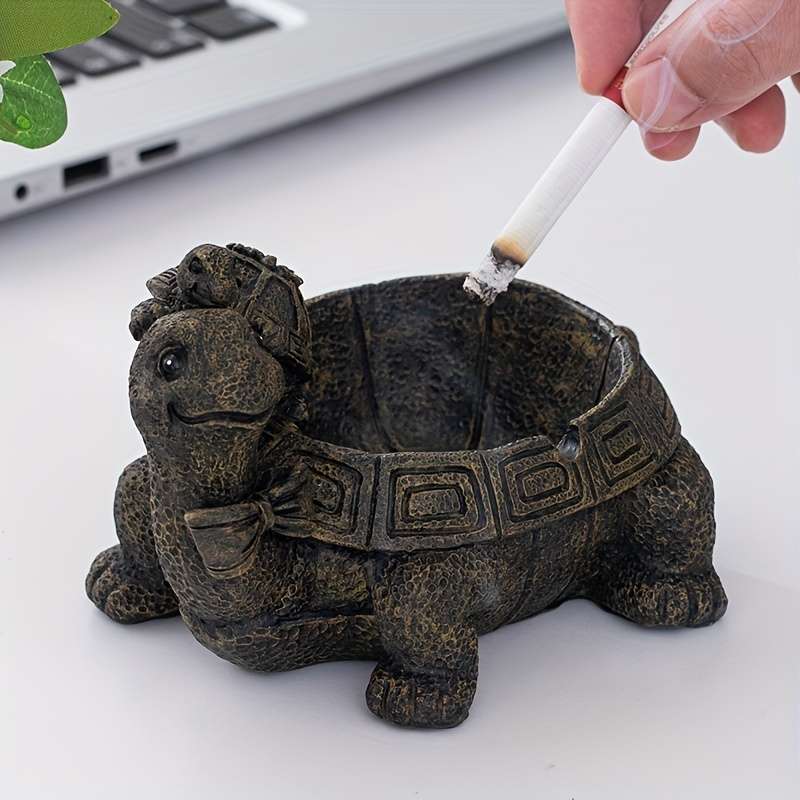 1pc Vintage Turtle Ashtray with Father and Son Design Resin Crafted Irregular Shaped Decorative