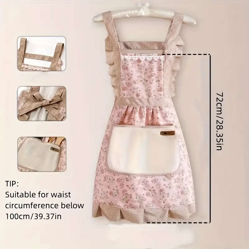 1pc Chic Floral Lace Princess Apron with Hand Wipe Pocket Waterproof Oil-Resistant Perfect for Kitch