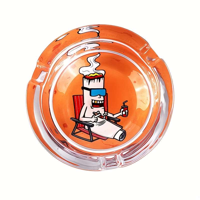 1pc Cartoon Theme Round Glass Ashtray Suitable for Smokers' Tobacco Accessories 85mm Round Ashtra