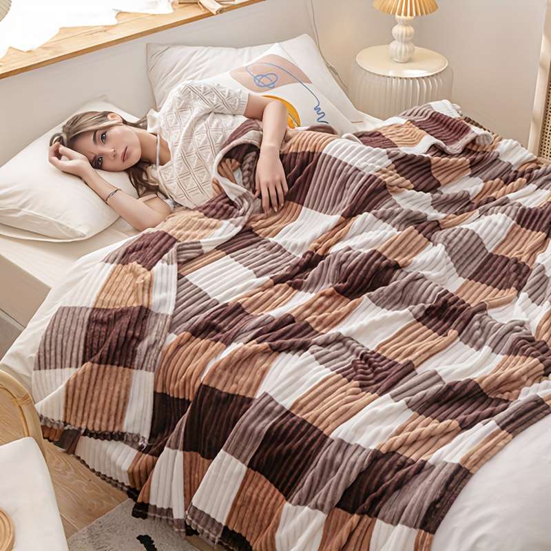 1ps Blanket Color Coffee Gray Grid size 180x200cm