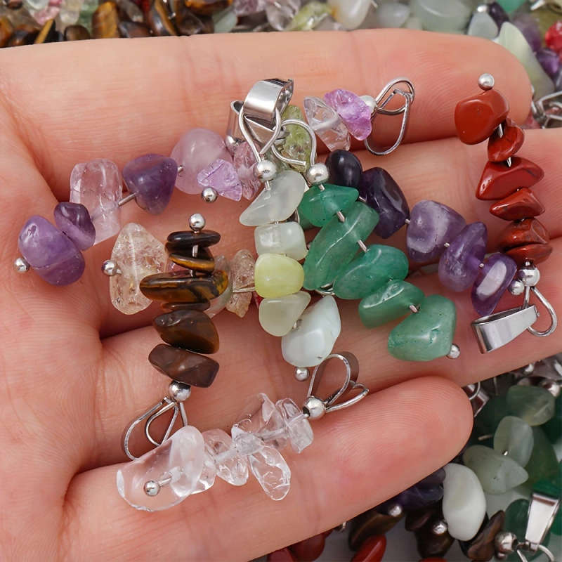 Natural Stone Pillar Pendants with Leather Black Cord Necklaces