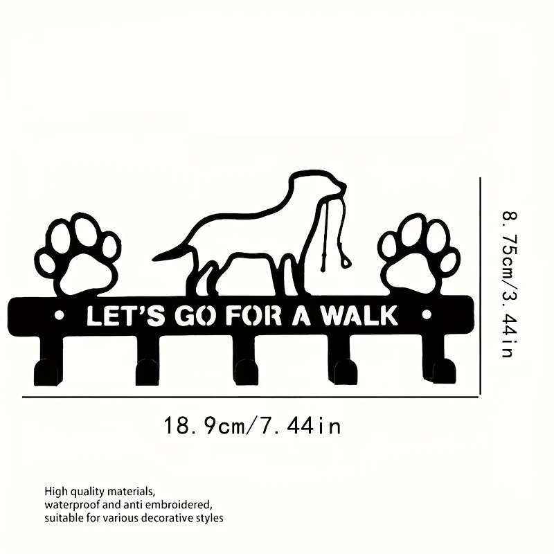 1pc Metal Wall Mounted Decorative Hook with Charming Dog and Paw Prints Romantic "LetS Go for a Wa