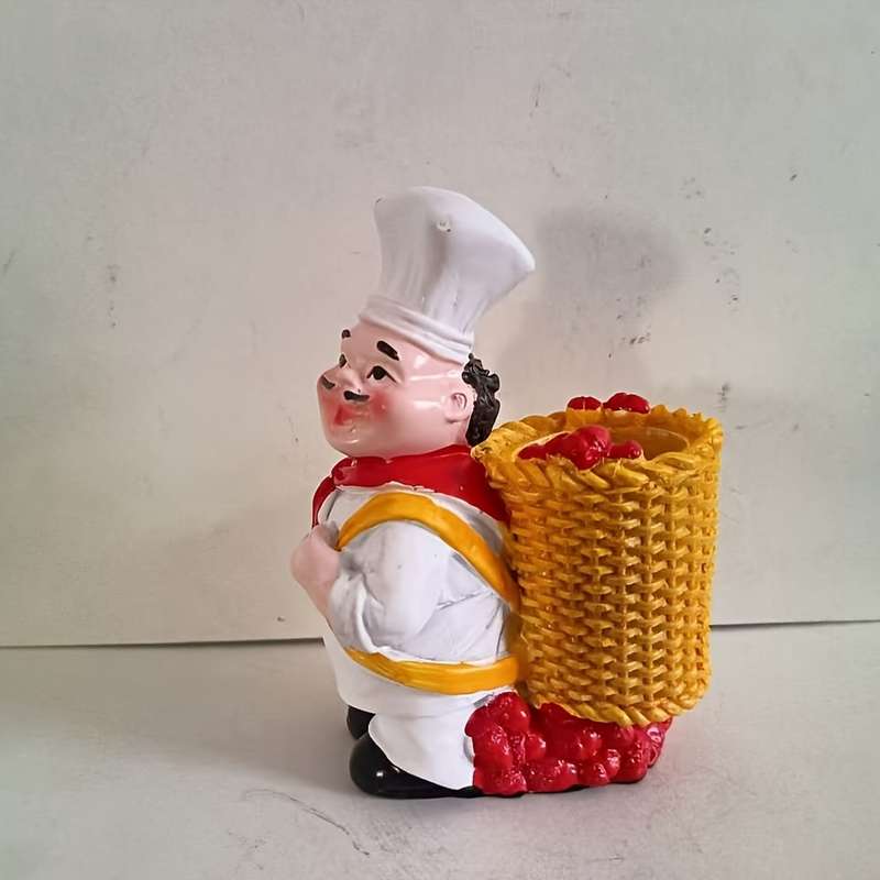 1pc Chef Figurine Toothpick Holder ABS Resin Kitchen Decor with Basket Ideal for Hanukkah F