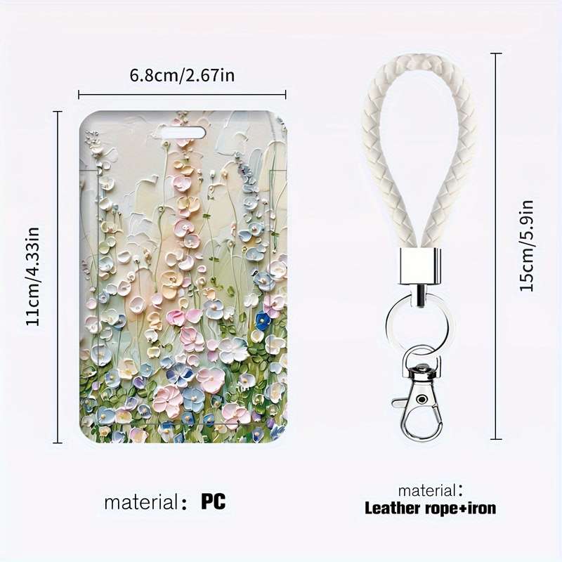 1pc JIT Floral Badge Holder with Lanyard Dual Card Slot Transparent Plastic Protective Insert Sh