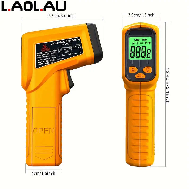 1pc Infrared Thermometer Gun Digital Non-contact IR Laser with Adjustable Emissivity