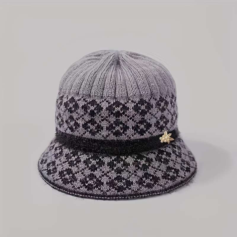1pc Festive Fantasy Women's Knitted Hat with Pompom Ears Lightweight Color-Blocked Design Suita