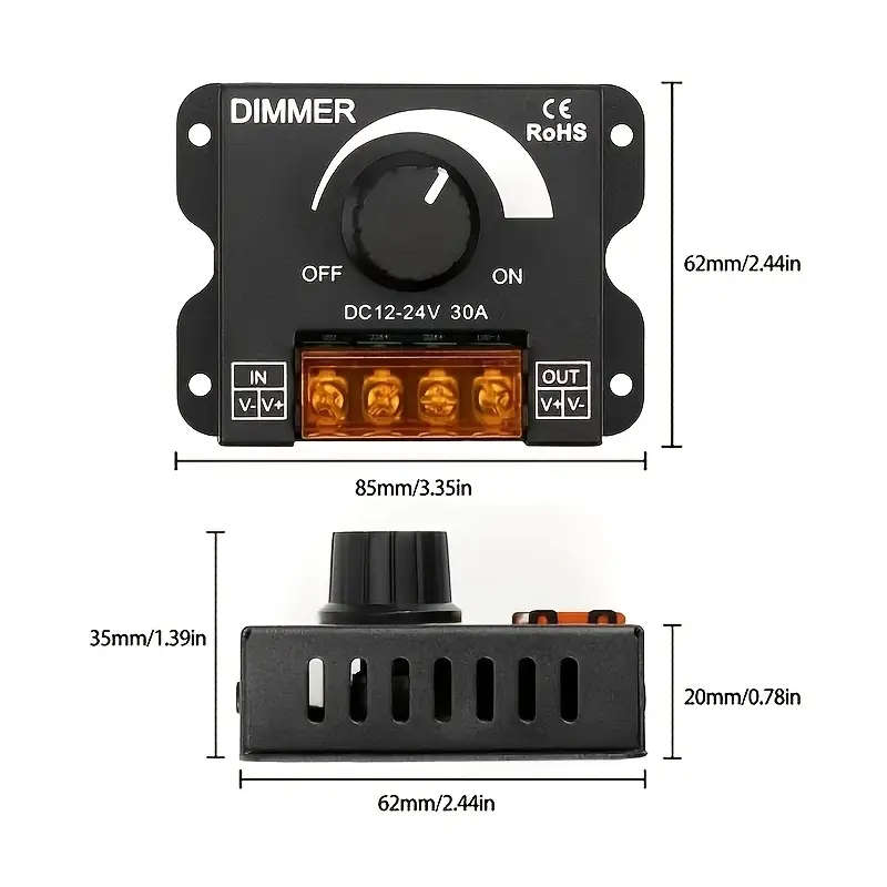 1pc Dimmable LED Driver PWM DC 12V-24V 30A Lighting Controller Composite Material Hardwired Power Su
