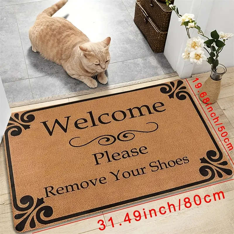 1pc Boho Chic Brown Welcome Door Mat Machine Washable Non-Slip Lightweight Dirt-Resistant Polyester
