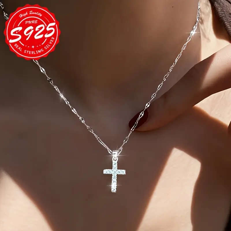 2-Pack 925 Sterling Silver Lip Necklace with Cross Pendant