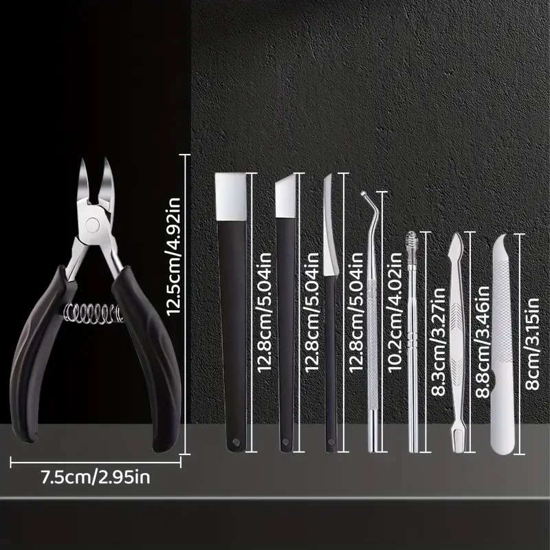 17pcs Nail Trimmer Kit with Manicure Tools Fluted Tweezers Double-Ended Pickers Nail Clippers for Tw