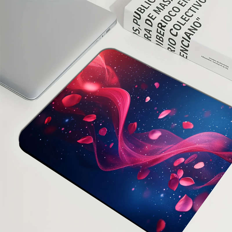 1pc 21x26cm Enchanting Rose Petal Flow Design Mouse Pad Non-Slip Waterproof Washable Desk Mat