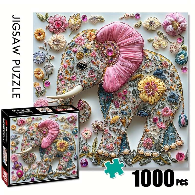 1000pcs Petal Diamond Elephant Jigsaw Puzzle Large Cardboard Brain Teaser for Adults
