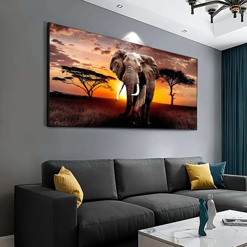 1pc Modern Abstract Sunset Elephant Canvas Wall Art 59.99x119.99cm Frameless Large Poster for Living