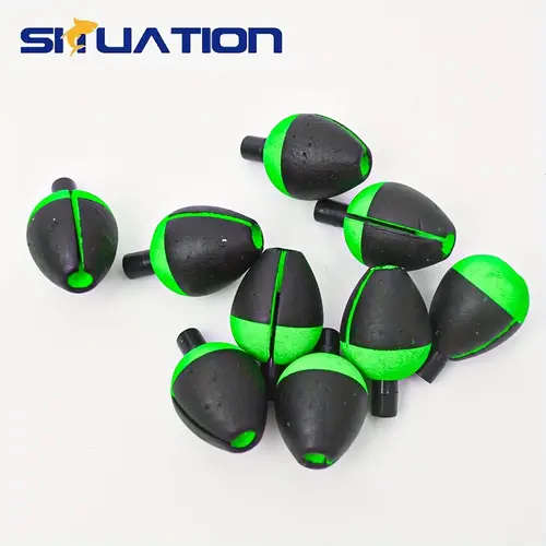 10pcs Green EVA Elliptical Fishing Floats High Buoyancy Long Casting European Style Tube Inserted De