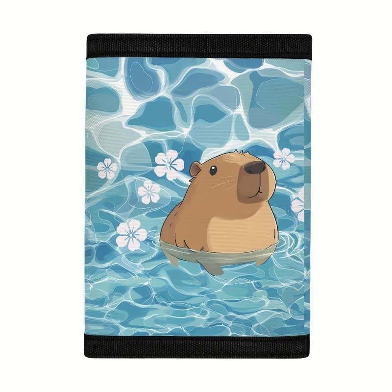 1pc Cute Summer Capybara Trifold Wallet with Magic Sticker Coin Pouch Multiple Card Slots C Vibra