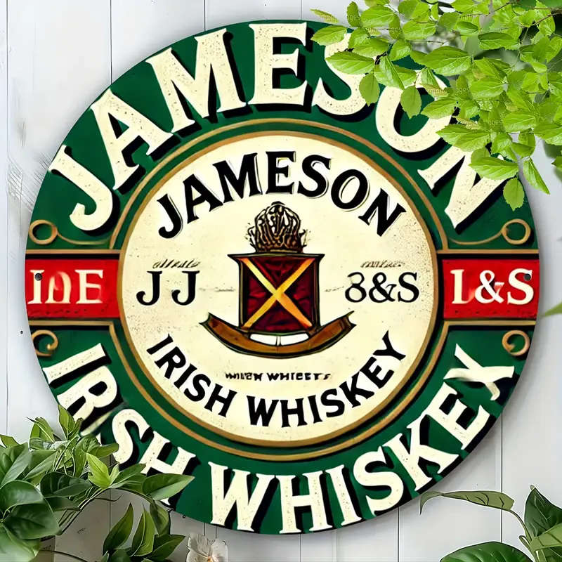 1pc Vintage Irish Whiskey Metal Wall Sign 20.32x20.32cm Round Aluminum Art Durable Weather-Resistant