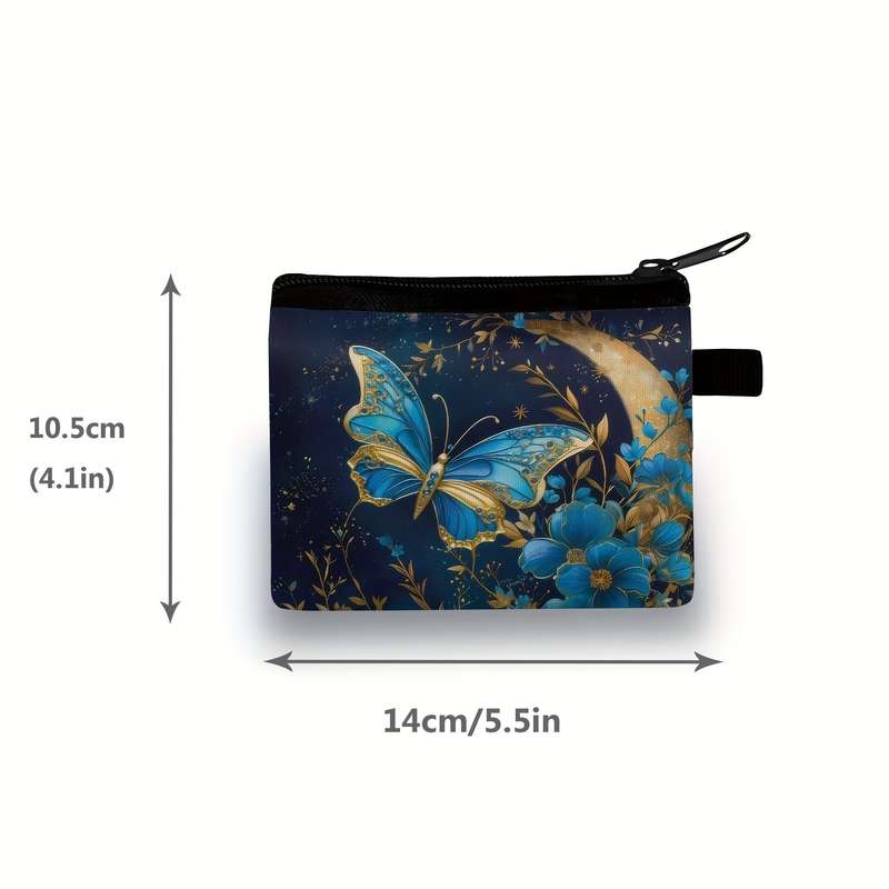 1pc Elegant Butterfly Floral Print Compact Purse for Girls Casual Polyester Coin Key Card Ho
