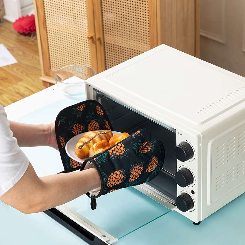 2pcs Daily Kitchen Baking Cooking Anti-Scalding Gloves Heatproof Pads Pot Mat Set Floral Pattern