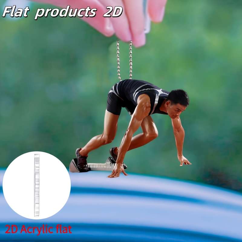 1pc 2D Flat  Durable Acrylic Running Athlete Keychain  Men'S Track and Field Design Perfect fo