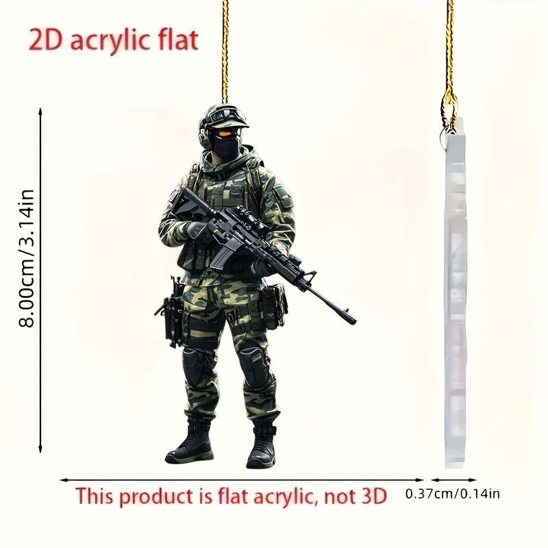 1pc 2D Flat   Acrylic Military Soldier Car Hanging Ornament Tactical Camouflage Design wit