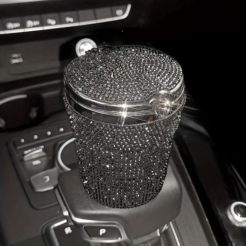 1pc JUNLAICHUANG Car Ashtray with Rhinestone Embellishments ABS Material Uncharged No Battery Re