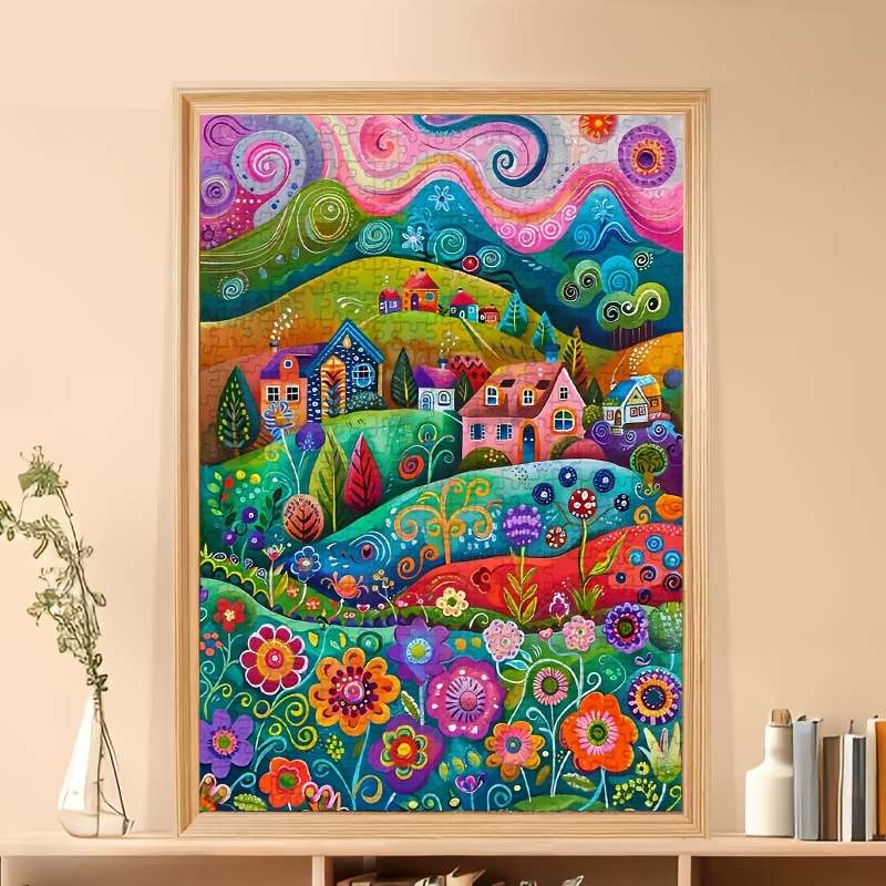 1000pcs Dreamy Flower Valley Adult Puzzle Vibrant Floral Landscape with Colorful Ho