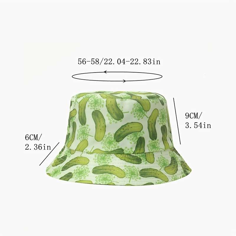 1pc Summer 2023 New Arrival Reversible Bucket Hat with Vibrant Cucumber Print Double-Sided Fishe