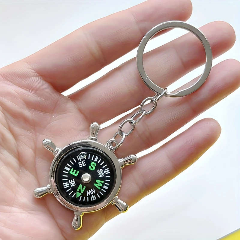 1pc Personalized Simple and Creative Helmsman Ship Rudder Metal Compass Keychain Personalized Custom