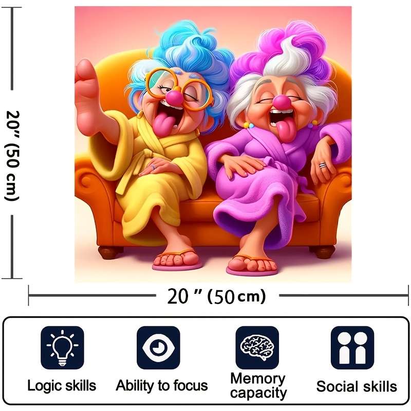 1000pcs Cartoon Grandma Jumbo Jigsaw Puzzle Vibrant Mixed Colors Intermediate Skil