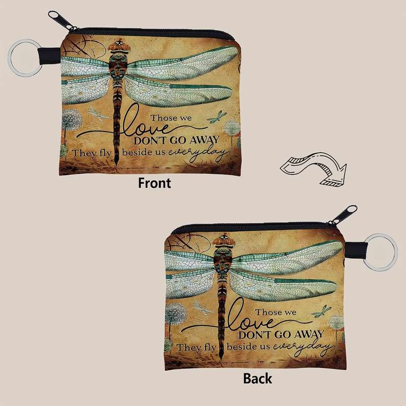 1pc Small Purse with a Dragonfly Print Design Featuring a Zipper And Compact Size Perfect As a Mu